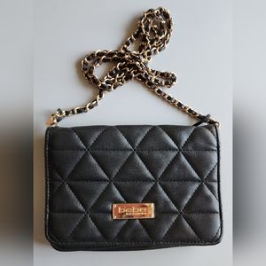 bebe Crossbody Shoulder Purse Quilt Design Black Gold Chain Strap